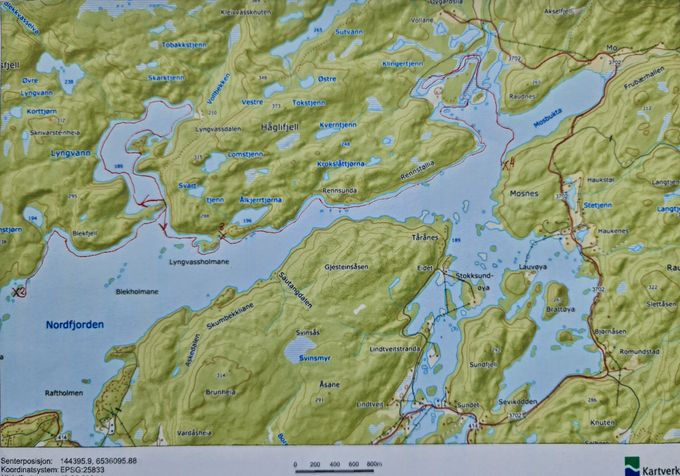 Kart fra andre dag: Nordfjorden, del 2